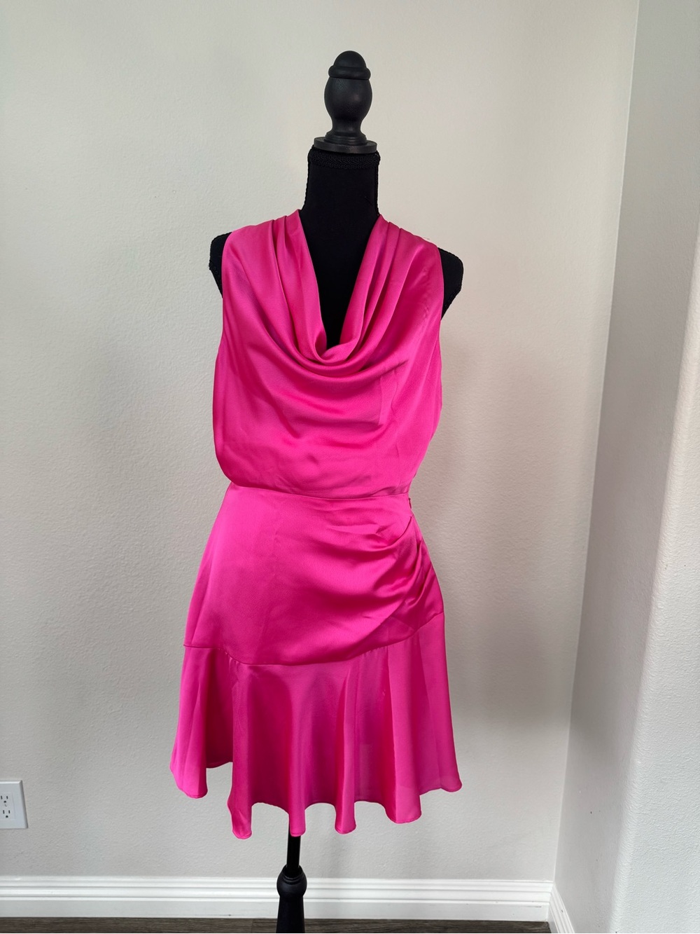 MILLY Hot Pink Cowl Neck Sleeveless Ruffle Hem Dress Size 8